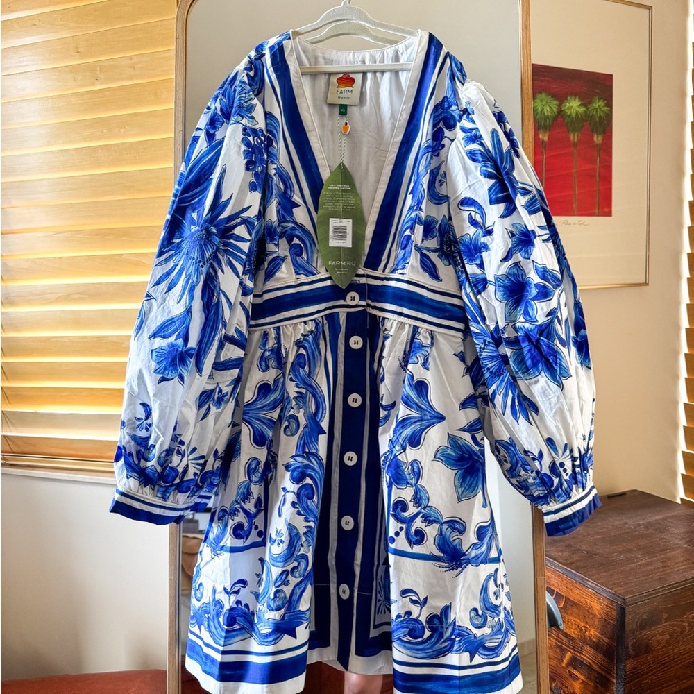 FARM RIO New Blue and White Dress